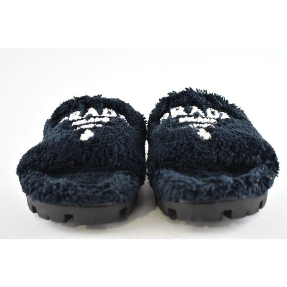 Prada Black Terry Cloth White Logo Slide Sandal Rubber Flip Flop Flat UK12 US 13 - Picture 7 of 12